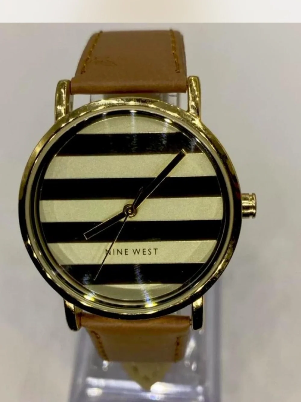 *** Nine West ^^^ Gold  Striped Dial Watch * Tan / Black ***